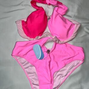 Pink bikini set with padded for women Size: L
